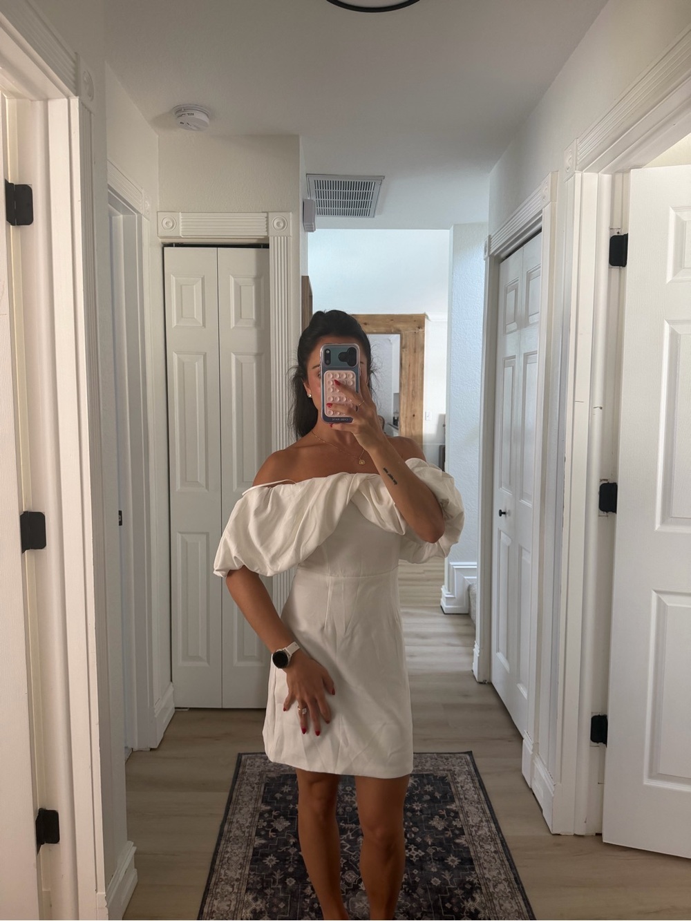 White Off-Shoulder Ruffle Mini Dress - Picture 4 of 5